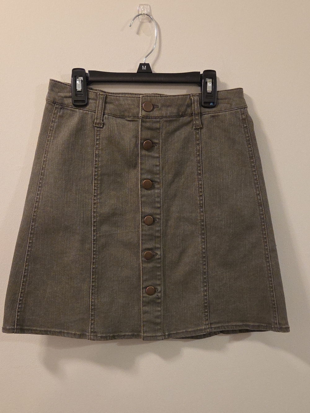 Falls Creek Button-Front Olive Green Denim Skirt